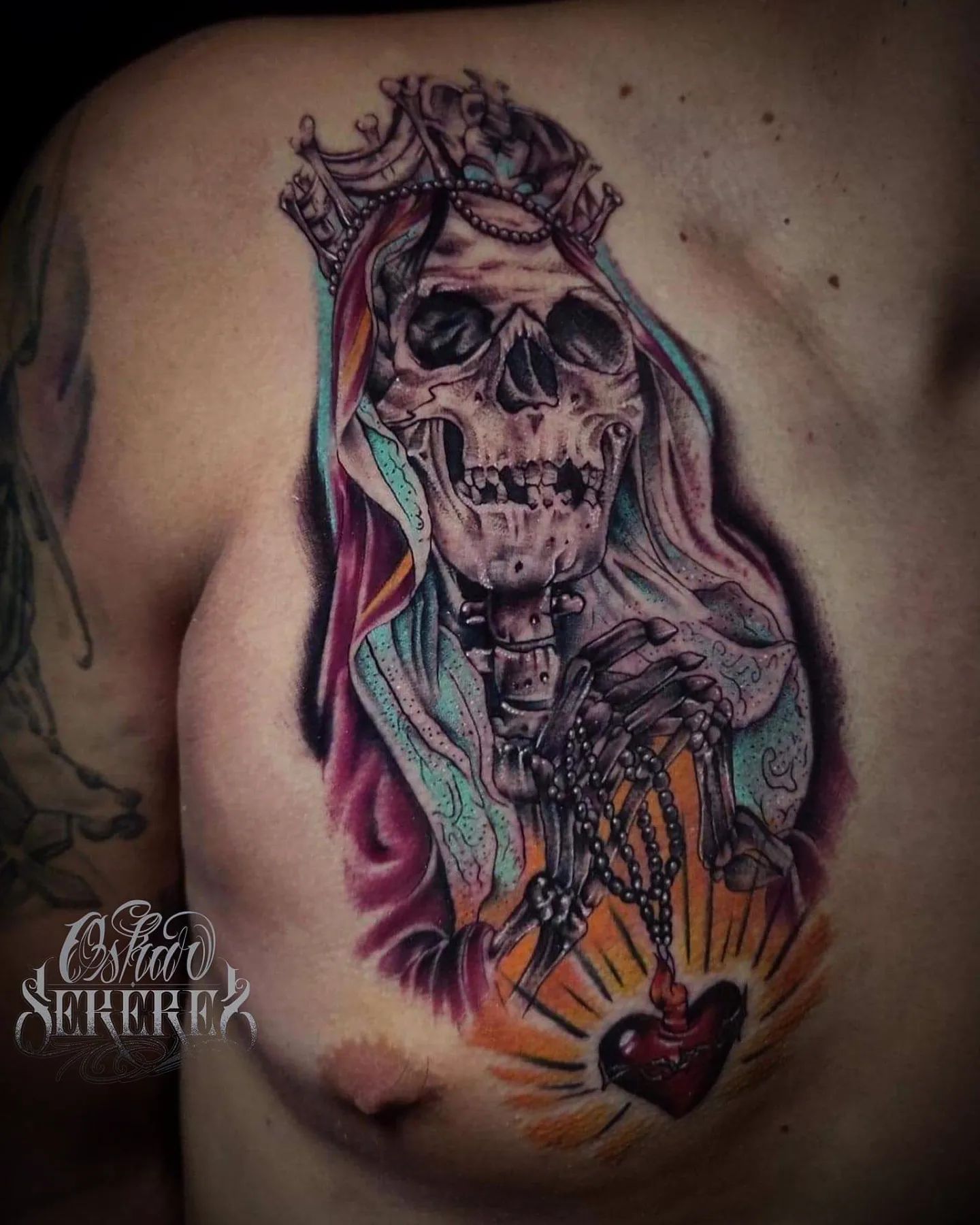 Pecho Tatuaje de Santa Muerte