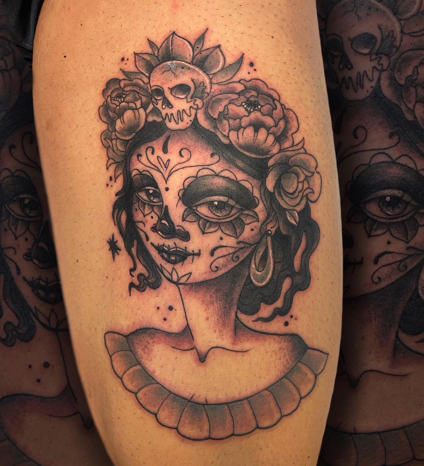 Tatuaje detallado de Santa Muerte